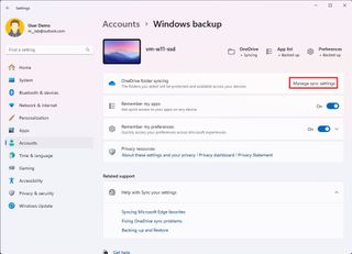 Windows backup settings