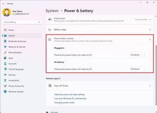 Power button controls settings